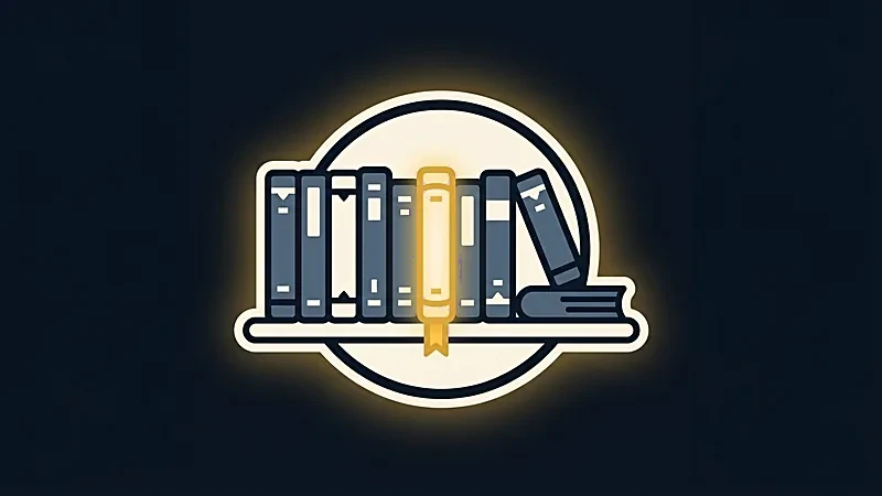 Illustration&nbsp;: une étagère de registres bleu nuit, dont un volume doré