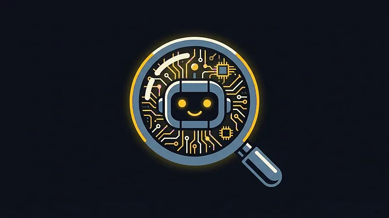 Couverture&nbsp;: une loupe dorée révèle un petit robot souriant au cœur d’un circuit imprimé